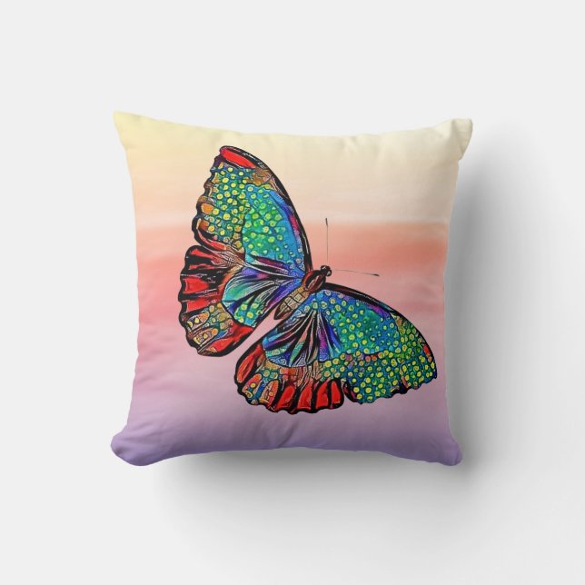 Butterfly Art und Sunset Ombre Pillow Kissen (Vorderseite)