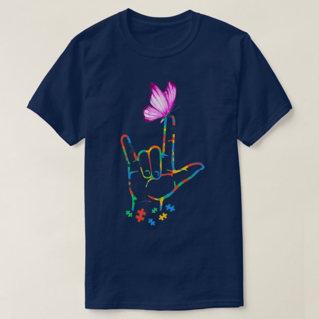 Butterfly Autismus Awareness ASL Hand Sign Languag T-Shirt (Design vorne)