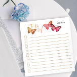 Butterfly Autumn Pink Personalized Checklist Notizblock<br><div class="desc">Chic and feminine to-do-list pads, which you can personalize with your name. The design feature pretty butterflies at the top with to do list lettered in script typography. It has an autumn fall color palette in shades of pink and gold and the check boxes and lines help keep your notes...</div>