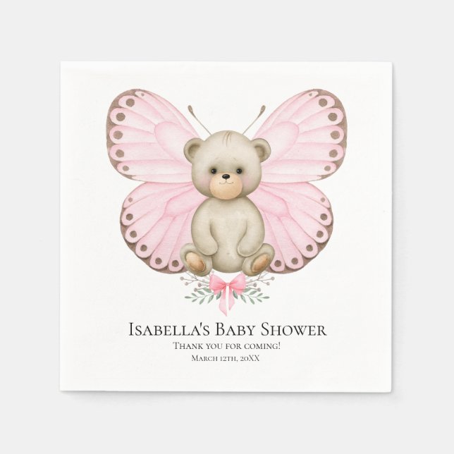Butterfly Baby Bear Girl | Babydusche Napkins Serviette (Vorderseite)
