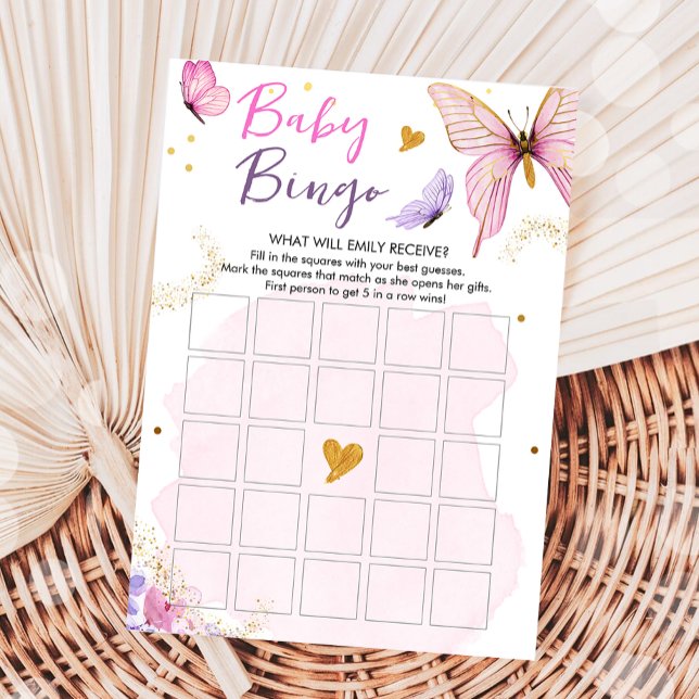 Butterfly Baby Dusche Bingo Game Pink Gold Girl Einladung (Von Creator hochgeladen)