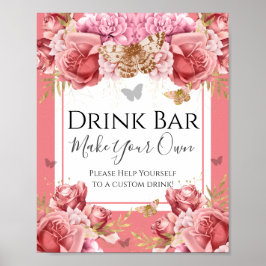 Butterfly Baby Dusche Drink Bar Party Zeichen Poster