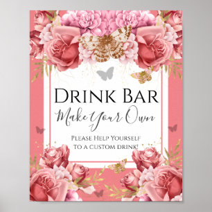 Butterfly Baby Dusche Drink Bar Party Zeichen Poster