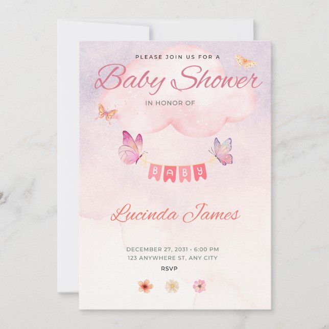 Butterfly Baby Dusche Einladung (Vorderseite)