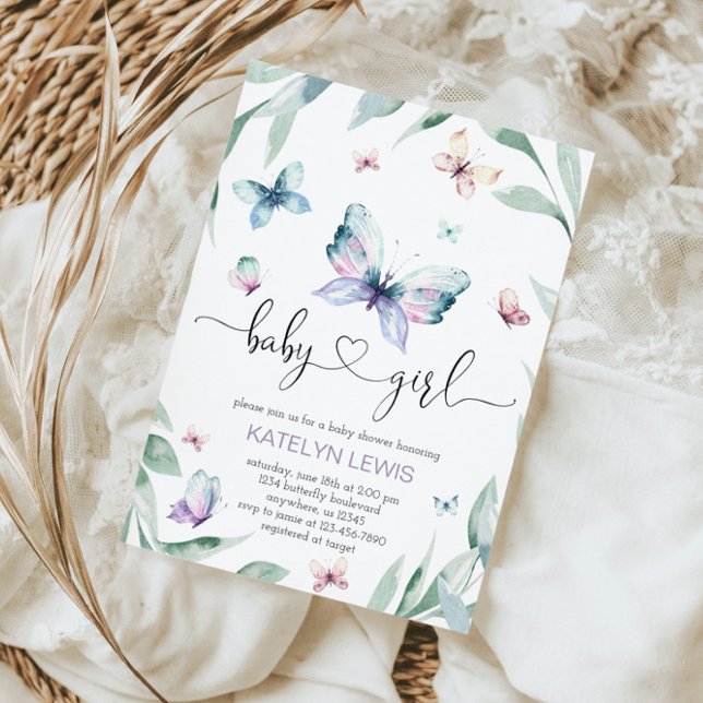 Butterfly-Baby-Dusche Einladung für ein Mädchen (Von Creator hochgeladen)