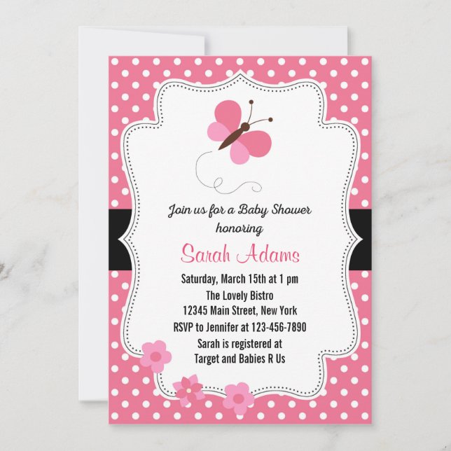 Butterfly Baby Dusche Einladung Rosa (Vorderseite)