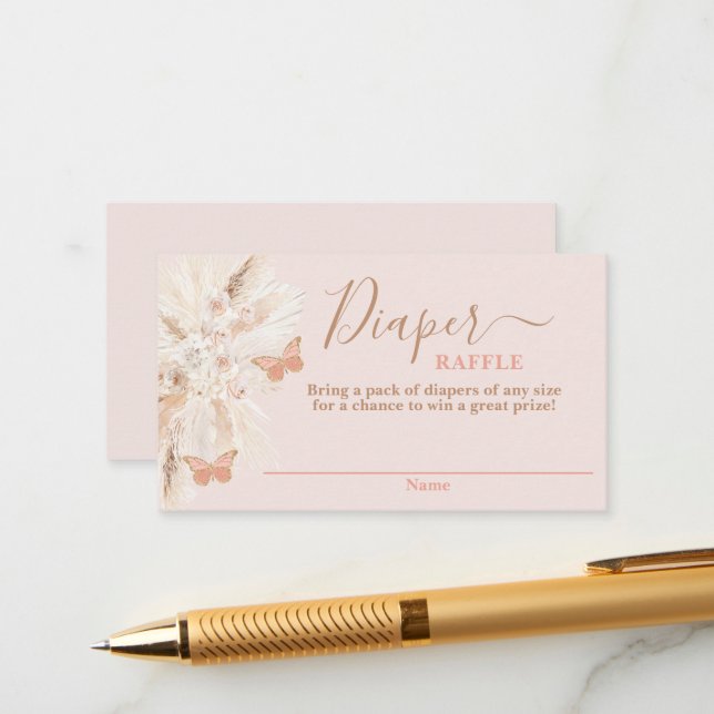 Butterfly Baby Dusche Girl Diaper Raffekarte Begleitkarte (Vorderseite/Rückseite Beispiel)