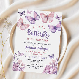 Butterfly Baby Dusche Lila Blütenpinsel Einladung