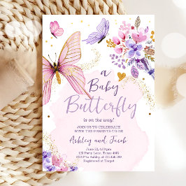 Butterfly Baby Dusche Lila Blütenpinsel Einladung