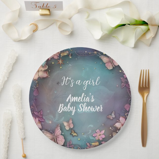 Butterfly Baby Dusche Lila Pappteller (Hochzeit)