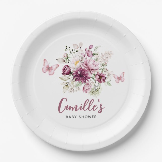 Butterfly Baby Dusche Pappteller (Vorderseite)