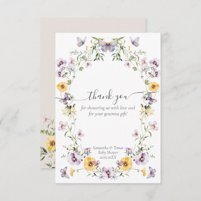 Butterfly Baby Dusche Wildblume Dankeskarte (Vorne/Hinten)