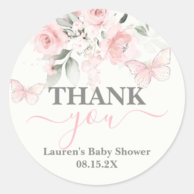 Butterfly Baby Shower Classic Round Sticker (Vorderseite)