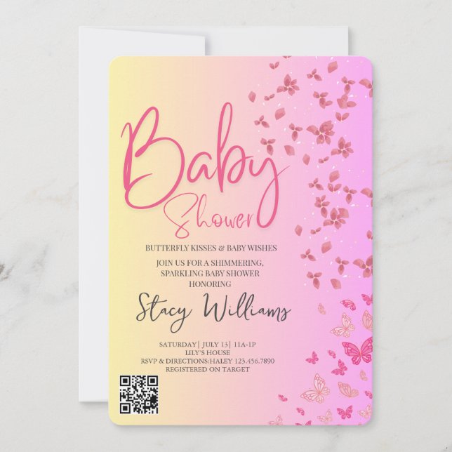 Butterfly Baby Shower Einladung (Vorderseite)