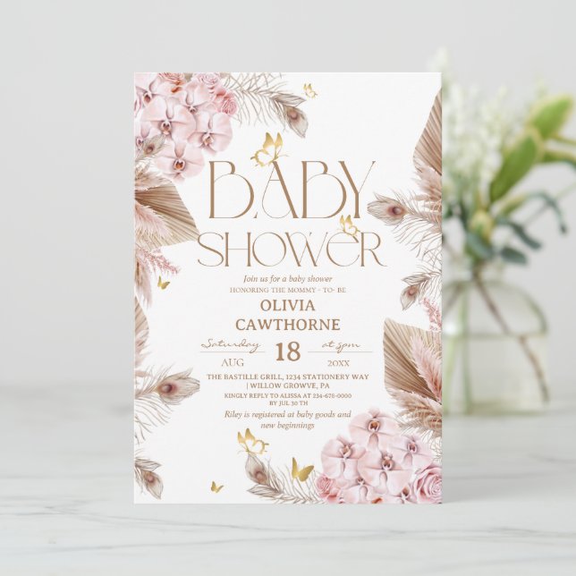  Butterfly Baby Shower  Einladung (Stehend Vorderseite)