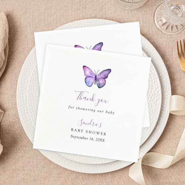 Butterfly Baby Shower Elegant Danke, Script Serviette (Von Creator hochgeladen)