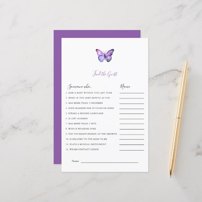 Butterfly Baby Shower Finden Sie das Game-Party (Vorderseite/Rückseite Beispiel)