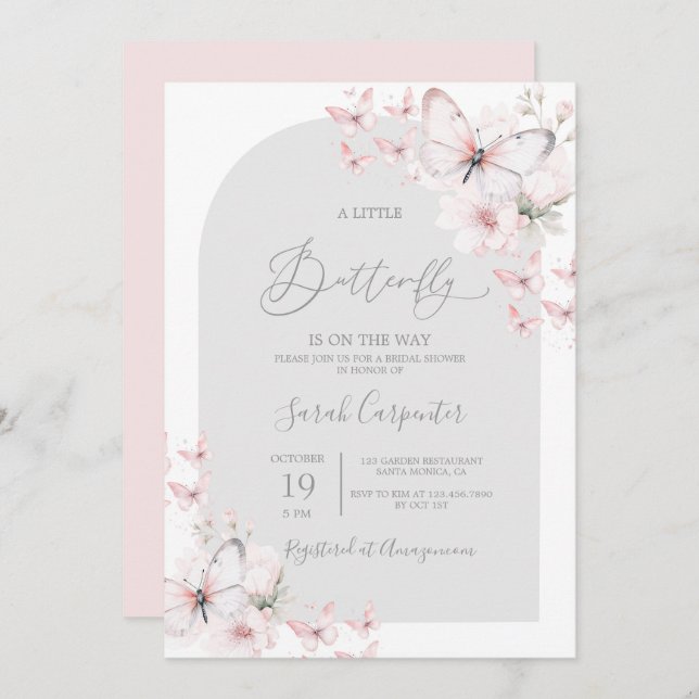 Butterfly Baby Shower Girl Einladung (Vorne/Hinten)