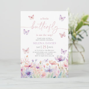 Butterfly Baby Shower Girl Lila Pink Blume Einladung