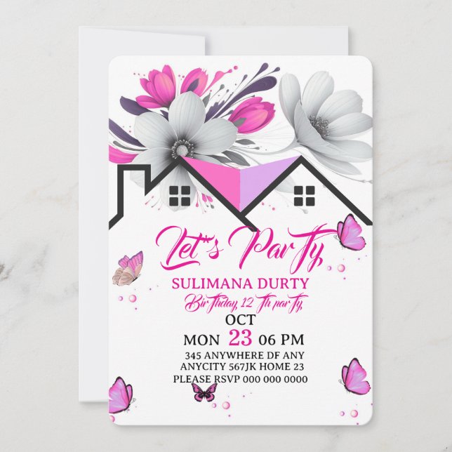 Butterfly Baby Shower Invitation, Pink Purple Butt Einladung (Vorderseite)