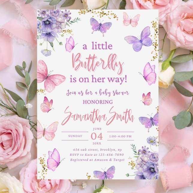 Butterfly Baby Shower Invitation, Pink Purple  Einladung (Von Creator hochgeladen)