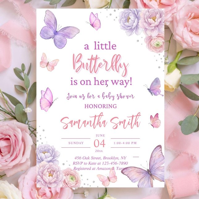 Butterfly Baby Shower Invitation, Pink Purple  Einladung (Von Creator hochgeladen)