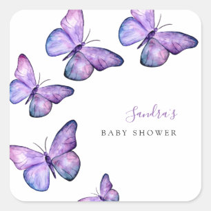 Butterfly Baby Shower Skript Custom Minimal Lila Quadratischer Aufkleber