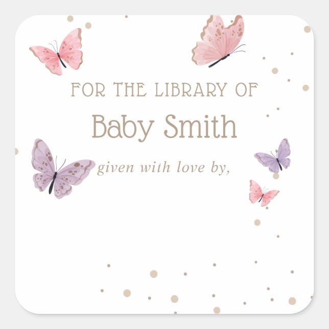 Butterfly Baby Showroom Library Square Quadratischer Aufkleber (Vorderseite)
