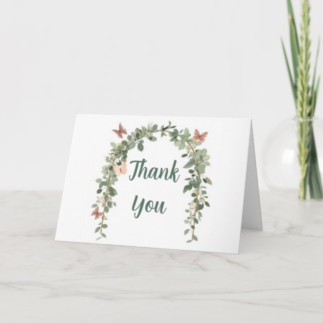 Butterfly Baby Sprinkle Thank You Card Boho Sage Dankeskarte (Vorderseite)