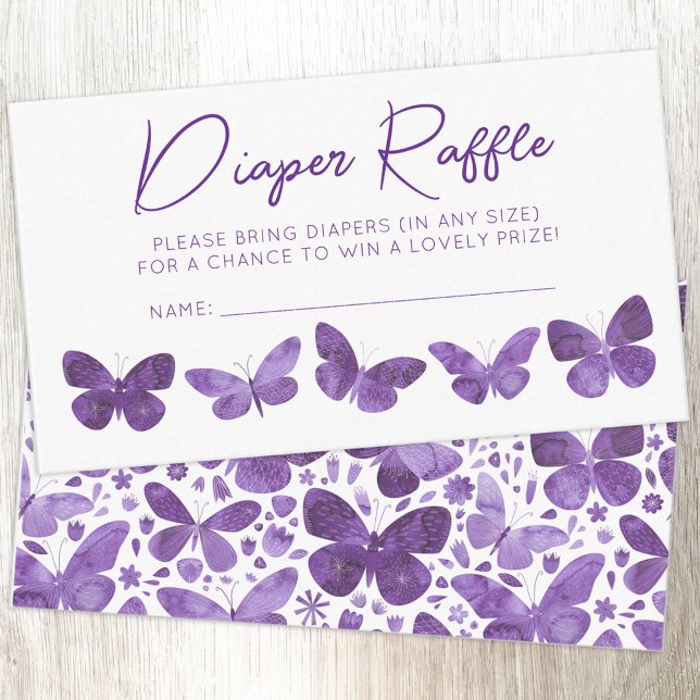 Butterfly-Babydusche Windelwanne Begleitkarte (Modern watercolor purple butterfly art gender neutral baby shower diaper raffle enclosure card)