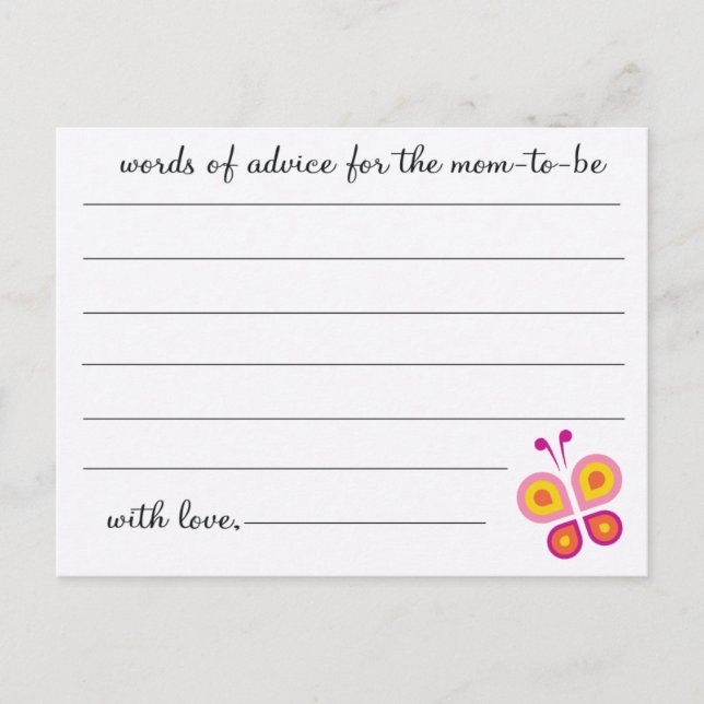 Butterfly-Babyduschratenkarten Hinweiskarte (Vorderseite)