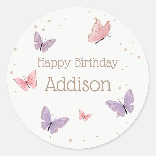 Butterfly Birthday Classic Round Sticker (Vorderseite)