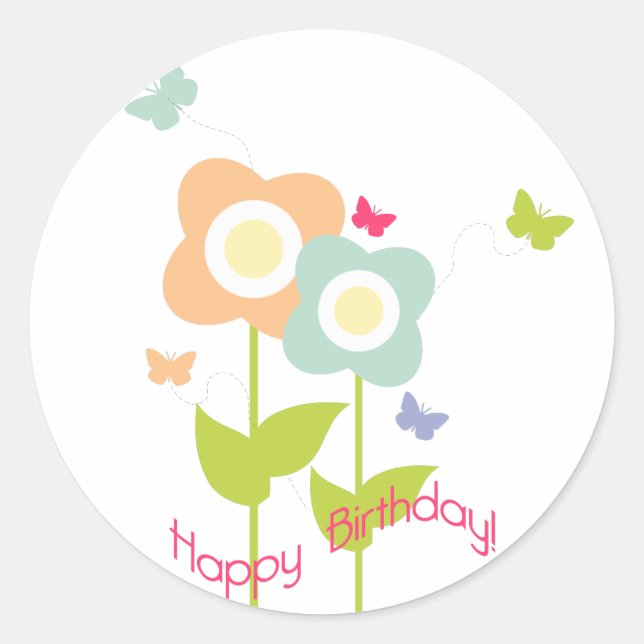 Butterfly Birthday Cupcake Topper/Aufkleber Runder Aufkleber (Vorderseite)