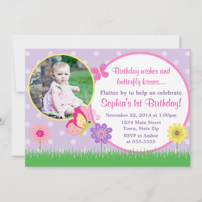 Butterfly Birthday Einladung 12x18 Foto-Karte (Vorderseite)