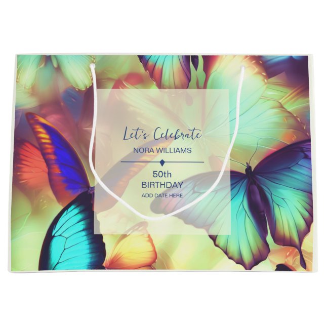 Butterfly Birthday Große Geschenktüte (Vorderseite)