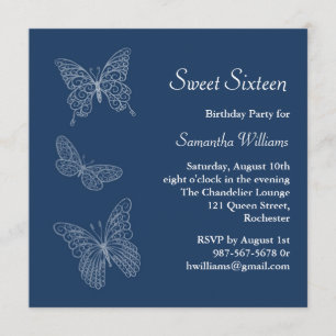 Butterfly Birthday Invitation (blau) Einladung