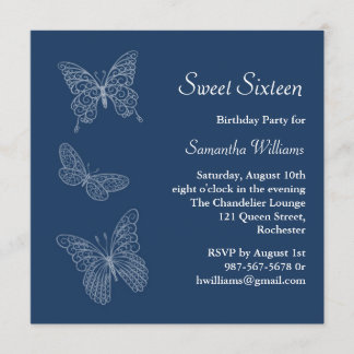 Butterfly Birthday Invitation (blau) Einladung