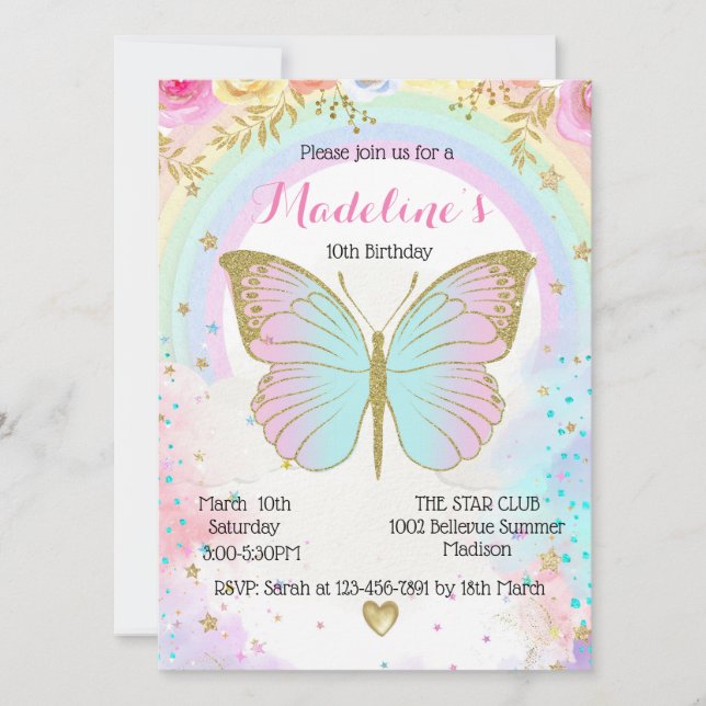 Butterfly Birthday invitation  Einladung (Vorderseite)