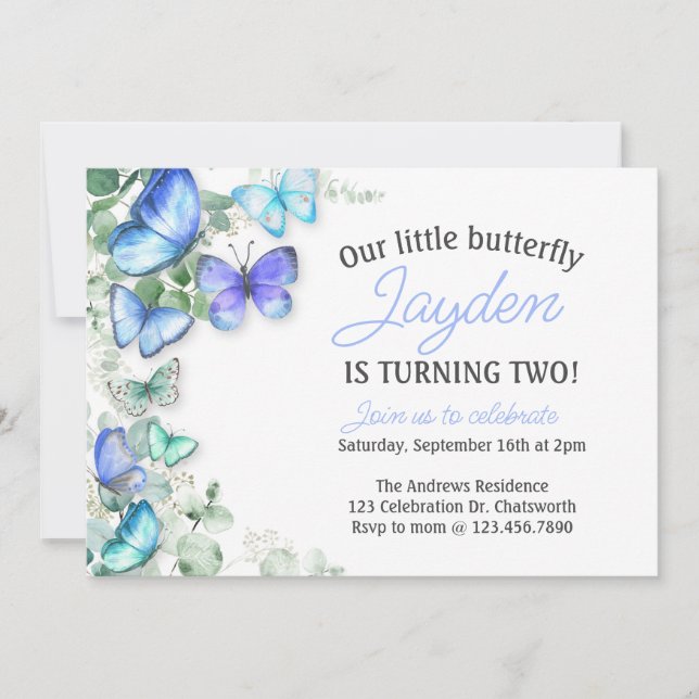 Butterfly Birthday invite, Butterfly Birthday,  Einladung (Vorderseite)