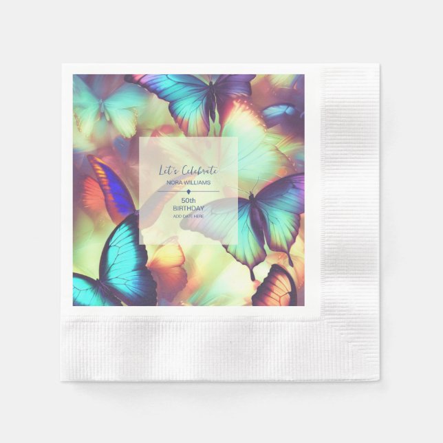Butterfly Birthday Paper Napkin Serviette (Vorderseite)