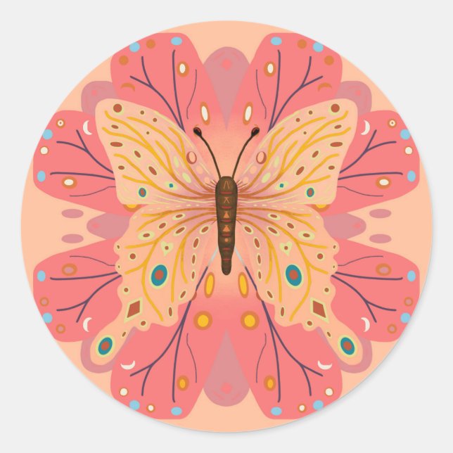 Butterfly Birthday Peach and Pink Runder Aufkleber (Vorderseite)