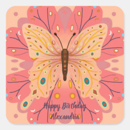 Butterfly Birthday Quadratischer Aufkleber