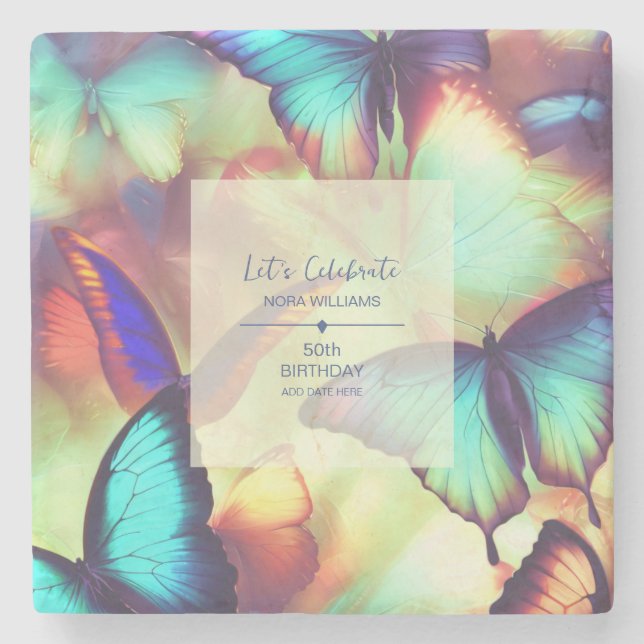 Butterfly Birthday Steinuntersetzer (Vorderseite)