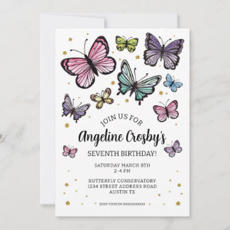 Butterfly Birthday Watercolor Glitzer herunterlade Einladung