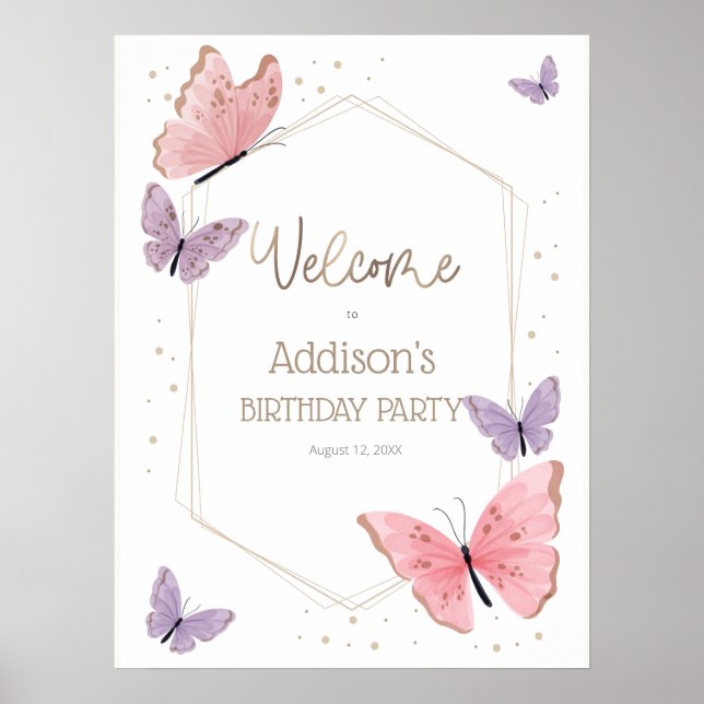 Butterfly Birthday Welcome Sign Poster (Vorne)