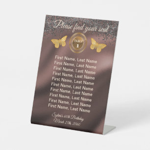 Butterfly & Black Glitzer, Foil Tischnummer Zeiche Sockelschild