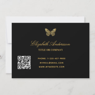 Butterfly Black Gold Script QR Code Visitenkarte Einladung