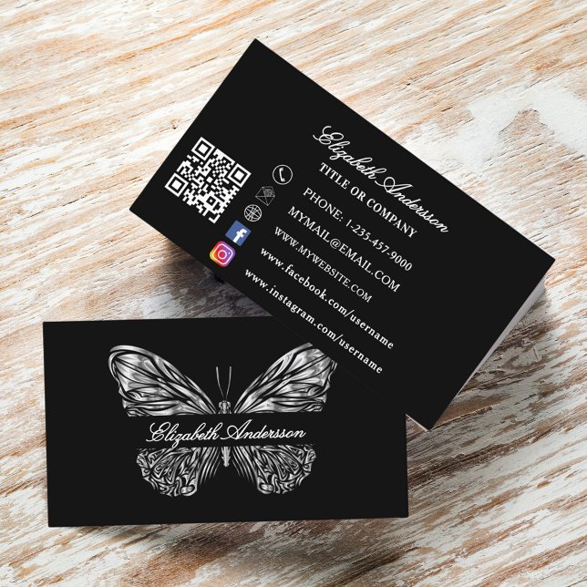 Butterfly Black Silver QR-Code Visitenkarte (Von Creator hochgeladen)