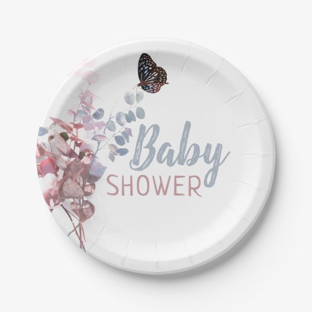 Butterfly-Blätter, elegante Babydusche Pappteller (Vorderseite)