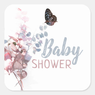 Butterfly-Blätter, elegante Babydusche Quadratischer Aufkleber